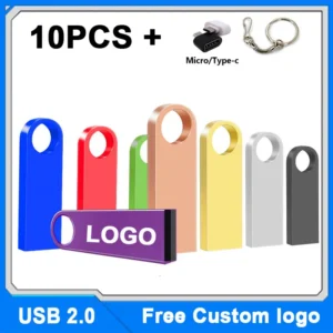 10PCS Free custom logo Metal Pen Drive  Flash Disk  For Publicity Gift typec and Chain USB Stick 512MB 4GB 8GB 32GB 64GB 128GB