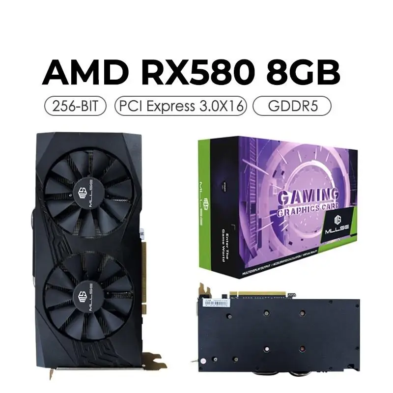 2025 Video MLLSE AMD Radeon RX 580 8GB 2048SP Graphics Card GDDR5 256-bit PCI Express 3.0 ×16 Gaming