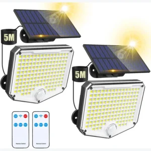 210LED Outdoor Solar Flood Light,Independent Solar Panel Security Light with Power Cord, IP65 Waterproof for Porch Garden Garage