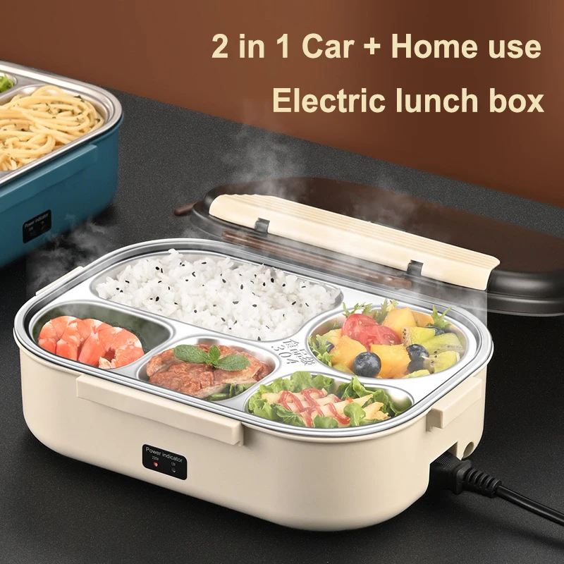 220V Portable Electric Heated Lunch Box Multi-function Car Home Heated Lunch Box Set Stainless Steel Insulated Lunch Box
