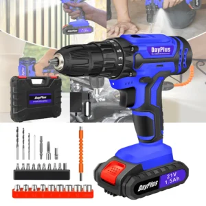 26 PCS Cordless Drill Driver Electric Screwdriver Set for DIY Drilling Walls,25+1 Torque Power Drills,LED Work Light Kitbox