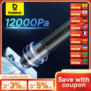 Baseus 4in1 12000Pa Wireless Car Vacuum Cleaner Mini Air Blower & Compressor Portable Powerful Automotive Vacuum Cleaner for Car