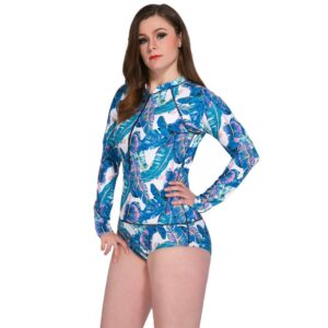 Long Sleeve Swimwear Women Beach Rash Guard Printed Surfing Wear Plus Size One Piece Swimsuits Sport Bathing Suit