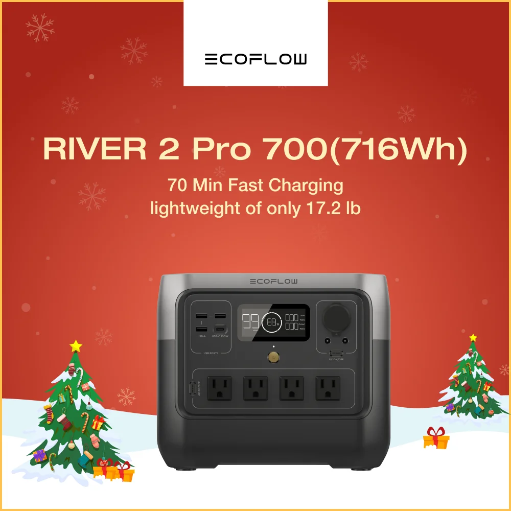 ECOFLOW Solar Generator RIVER 2 Pro 700, 716Wh LiFePO4 Battery, 4x800W AC Outlets (1600W Surge), Solar Generator