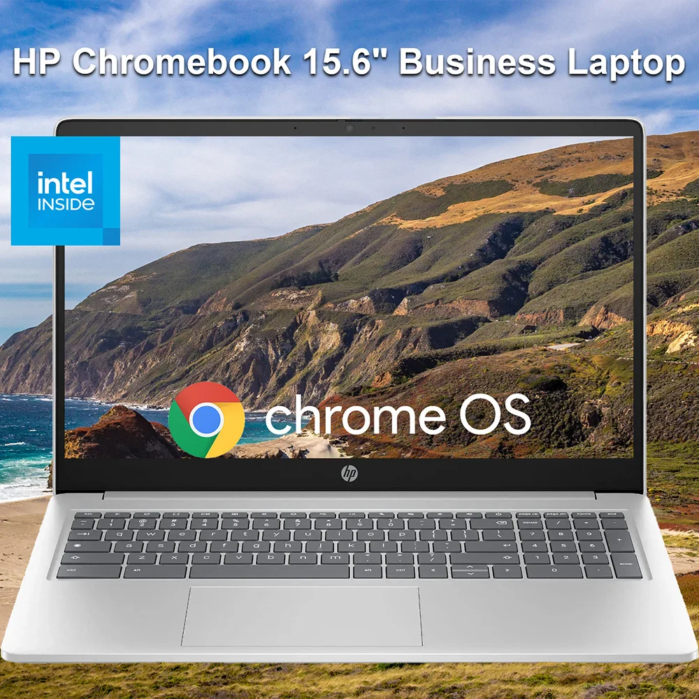 HP Newest Chromebook 15.6″ Laptop,Intel Processor N200,8GB LPDDR5 RAM,320GB Storage(64GB eMMC+256GB Micro SD),WiFi 6, Chrome OS