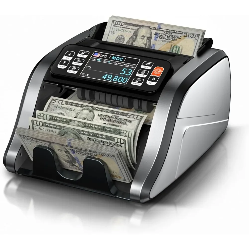 Mixed Denomination Money Counter Machine, Value Counting, UV/MG/IR/DD Counterfeit Detection, 3.5″ TFT Display Cash Counting