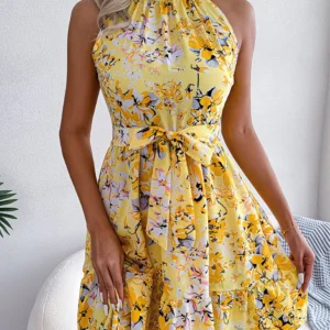 Summer Women Floral Printed Halter Sexy Short Dress, Woman Clothing,Dress Women,Women's Casual Beach Dresses,Sexy Costume Women