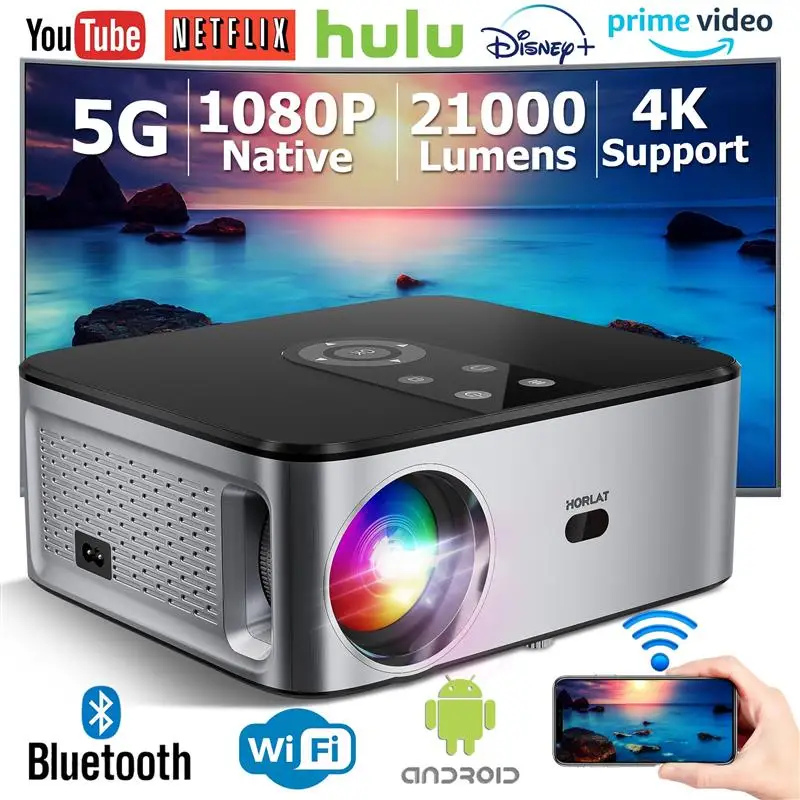 2025 A- 21000Lumenes Android 4K LED Projector 800ANSI Full HD 1080P Video Home Theater Auto Keystone 5G WiFi Portable Proyector