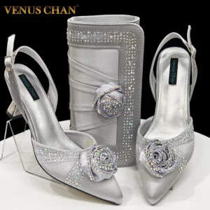 2025 Nigerian Fashion Ladies Evening Shoes And Bags Paired With Handmade Petal Clutches Pointed Toe Mid-Heel Women Party Shoes