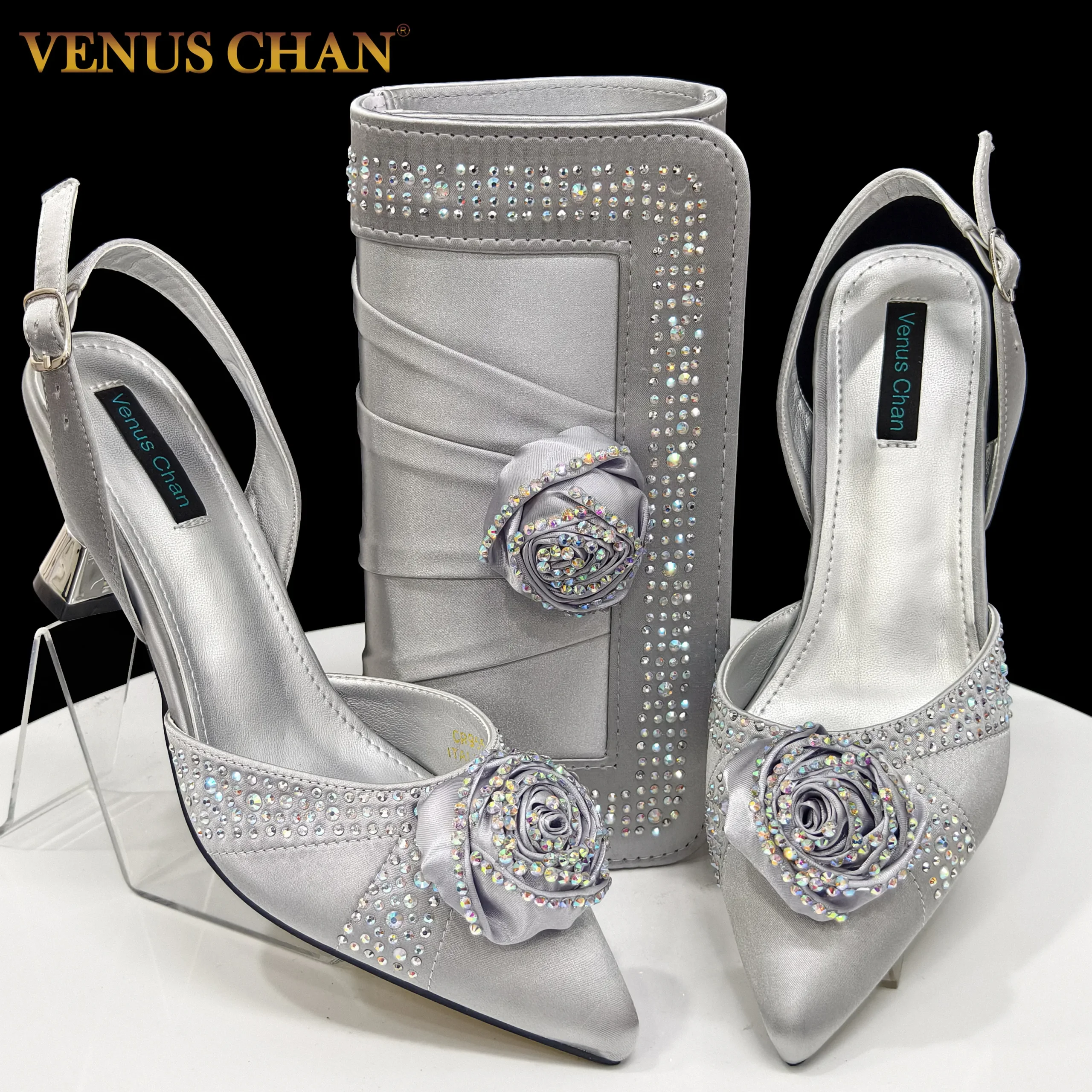 2025 Nigerian Fashion Ladies Evening Shoes And Bags Paired With Handmade Petal Clutches Pointed Toe Mid-Heel Women Party Shoes