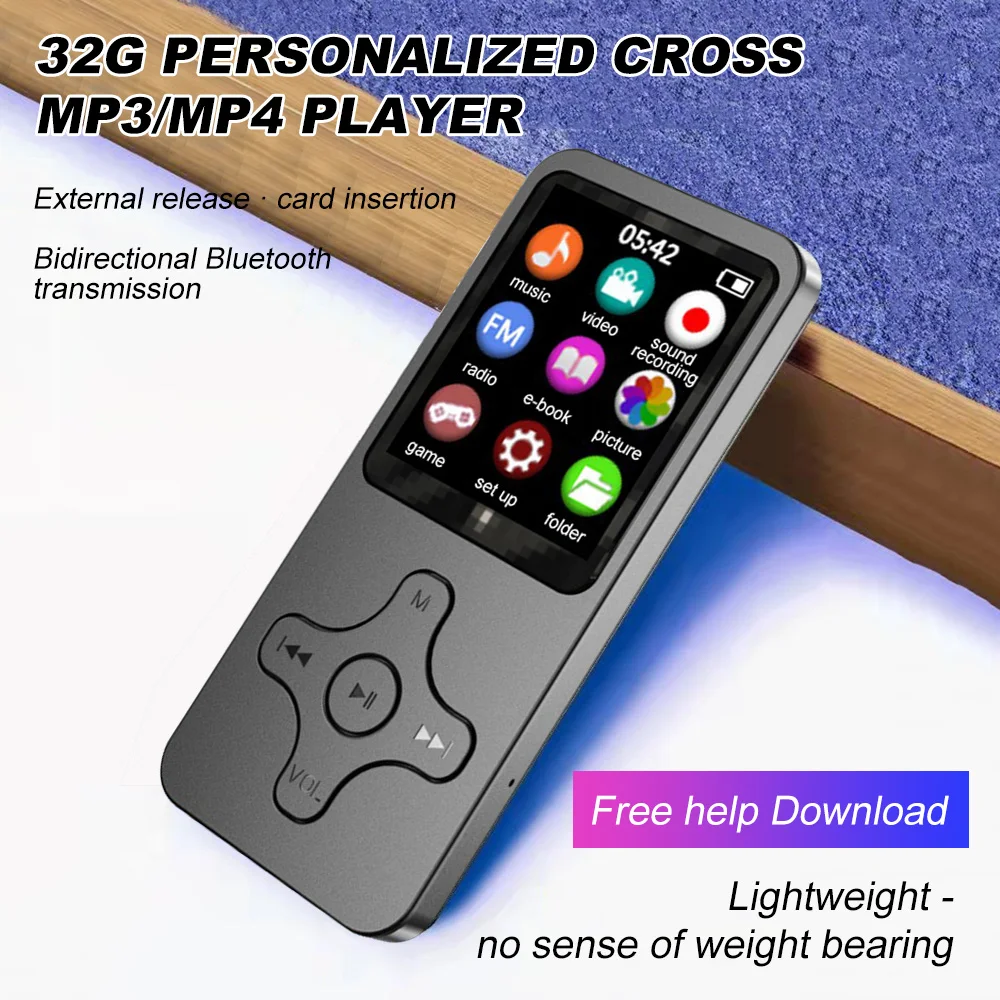 Portable 32GB MP4 MP3 Player Bluetooth Mini HiFi Music Player with E-Book FM Radio Recorder Video Play Built-in Speaker 1.8 Inch