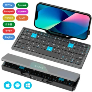 Portable Wireless Folding Keyboard for IPad IPhone Mac with Phone Holder Rechargeable Multilingual Wireless Bluetooth Keyboard