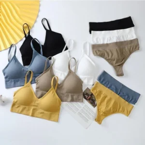 Sexy G-String Women Bra Panties Set Push Up Sports Bra Set Seamless Active Bra Thong Lingerie Set Fitness Crop Top Underwear XXL