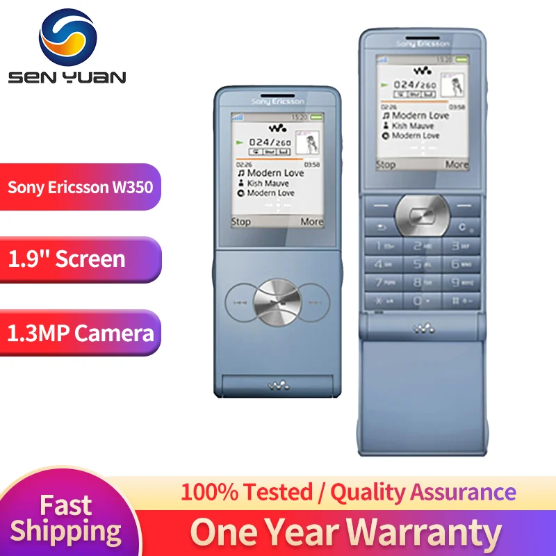 Original Sony Ericsson W350 2G GSM Mobile Phone 1.9” TFT Display 1.3MP Camera FM Radio Bluetooth Flip sony erisson w350 phone