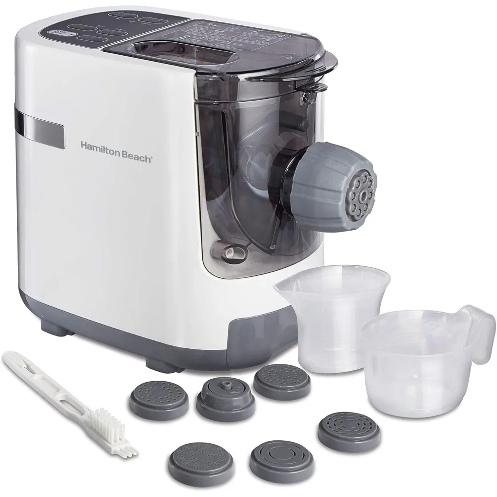 Electric Pasta Maker & Noodle Machine with 7 Molds for Spaghetti & Fettucine and More, Makes 2-3 Servings in 15 Minutes, White