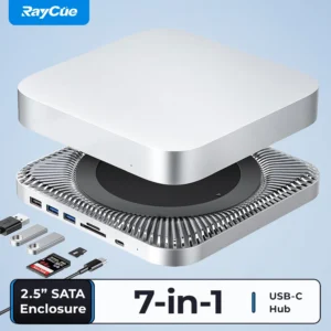 RayCue USB C Docking Station for Mac Mini Hard Drive 7 in 1 Hub HDD SATA Enclosure SD TF Card Reader USB 3.0 for Mac Studio Dock
