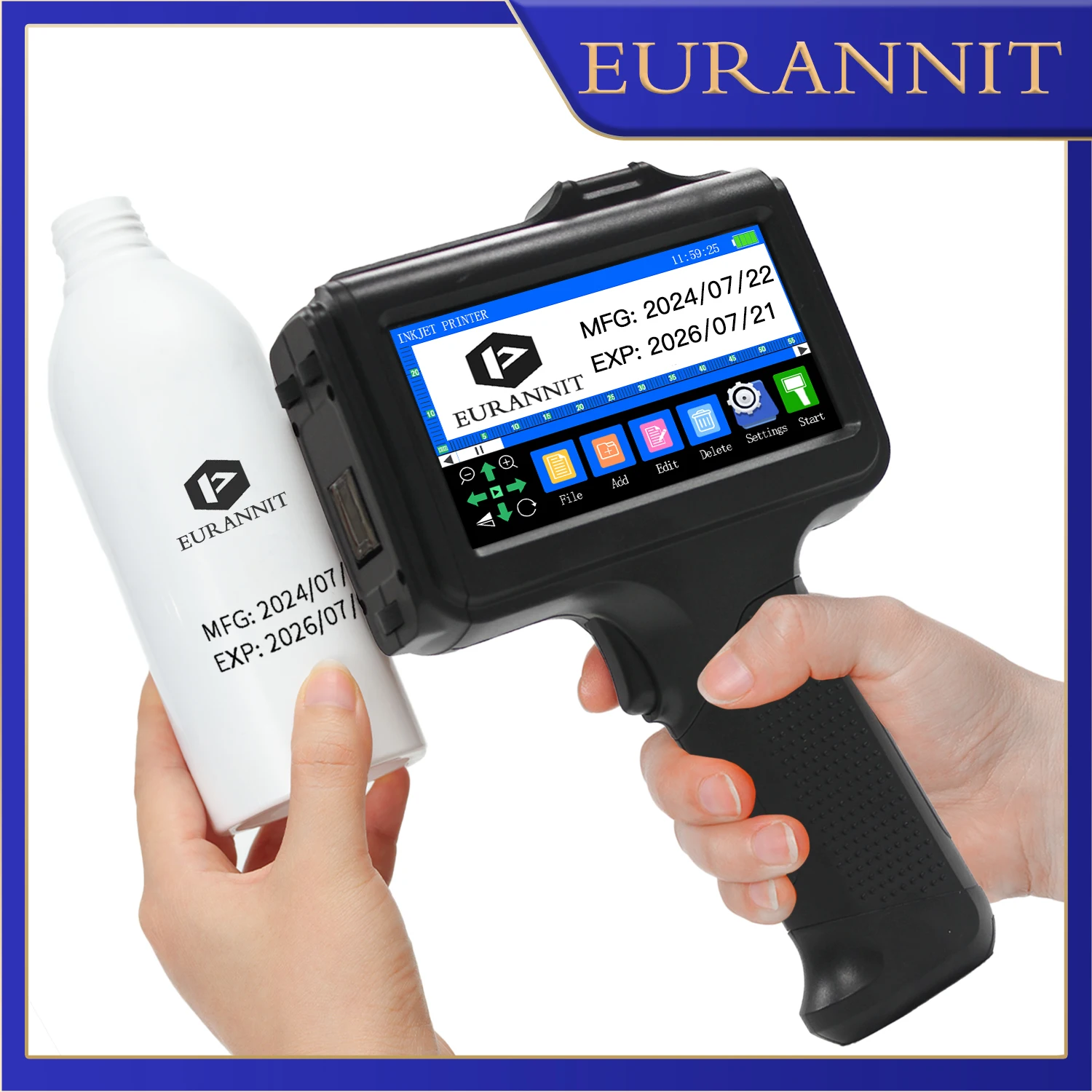 EURANNIT E19 12.7mm Portable Handheld Inkjet Printer Unencrypted Text QR Barcode Batch Number Logo Date MFG EXP Label Printer