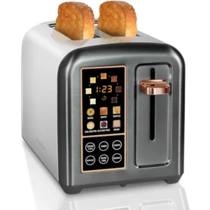 Toaster 2 Slice, Stainless Toaster LCD Display&Touch Buttons, 50% Faster Heating Speed, 1.5''Wide Slot, 1350W, Dark Metallic