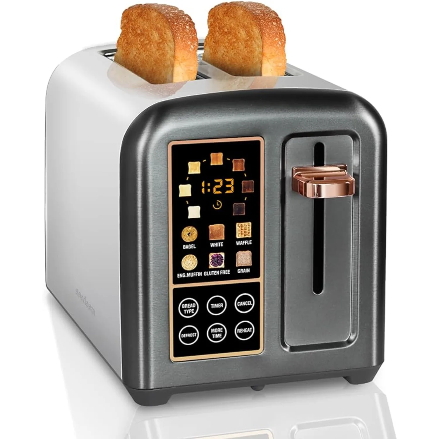 Toaster 2 Slice, Stainless Toaster LCD Display&Touch Buttons, 50% Faster Heating Speed, 1.5”Wide Slot, 1350W, Dark Metallic