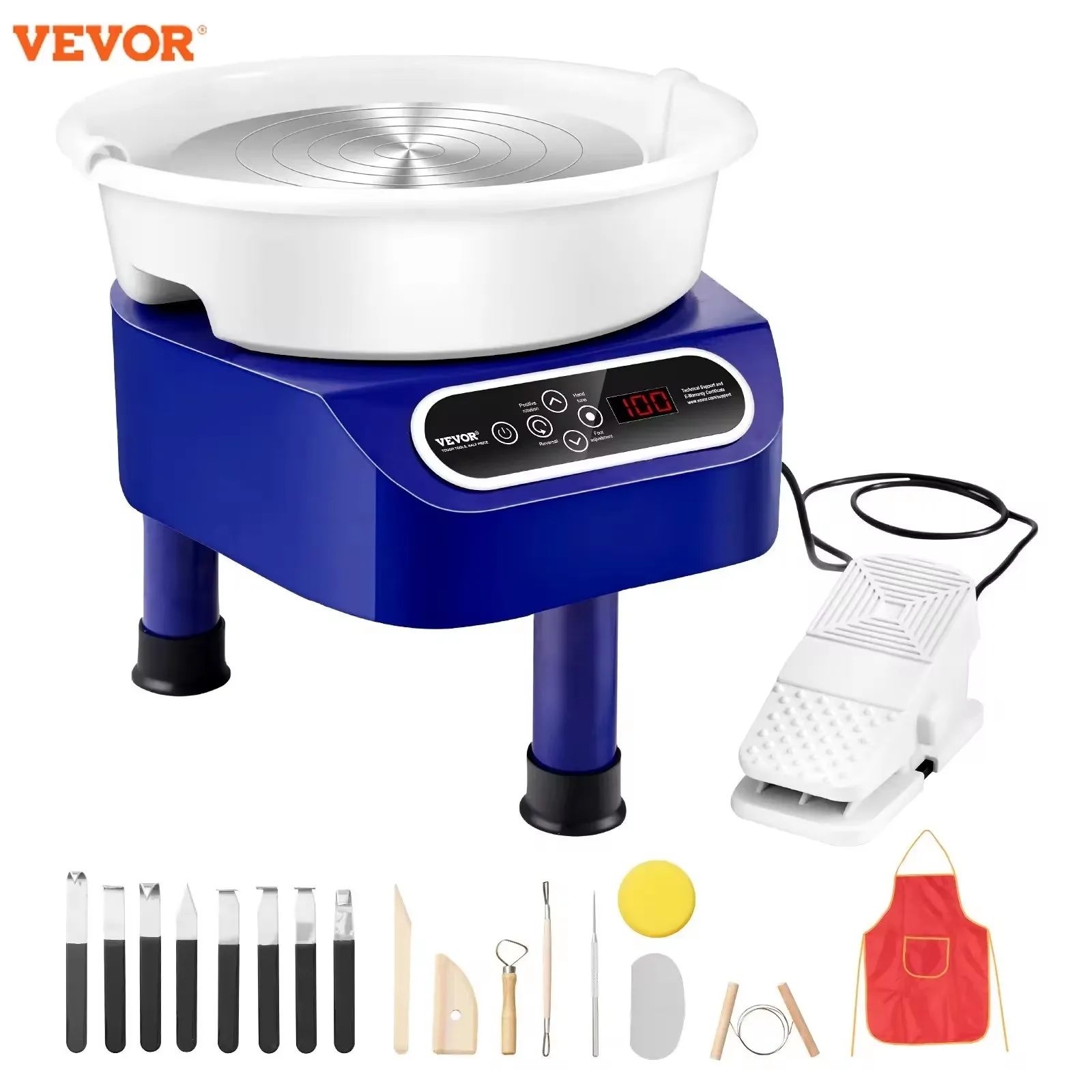 VEVOR Pottery Wheel Machine 10in Ceramic Wheel Foot Pedal Touch Screen 350W 3Leg Blue for  Ceramic Working Forming DIY Art Craft