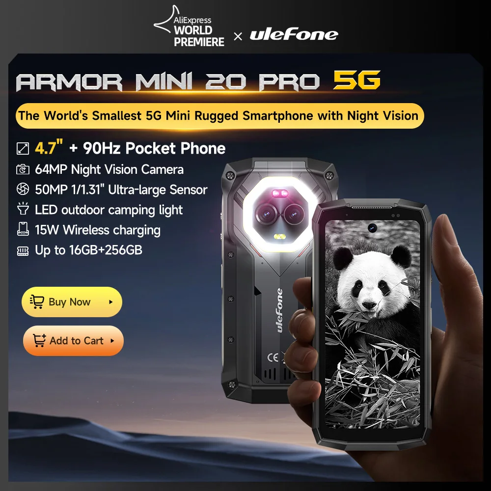 【World Premiere】Ulefone Armor Mini 20 Pro 5G 4.7″ Rugged Phone 64MP Night Camera Android 14 Smartphone 6200mAh Mobile phone LED