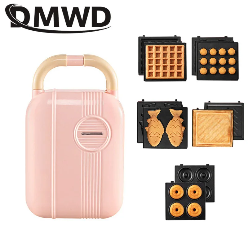 DMWD Multi-Function Breakfast Maker Electric Sandwich Machine Waffle Donuts Octopus Balls Taiyaki Light Food Machine 5 Plates