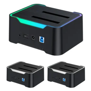 Dual-bay HDD Docking Station USB3.0 SSD Docking Station 5Gbps HDD Enclosure 12V 2A Power Adapter for 2.5/3.5 Inch SATA Hard Disk