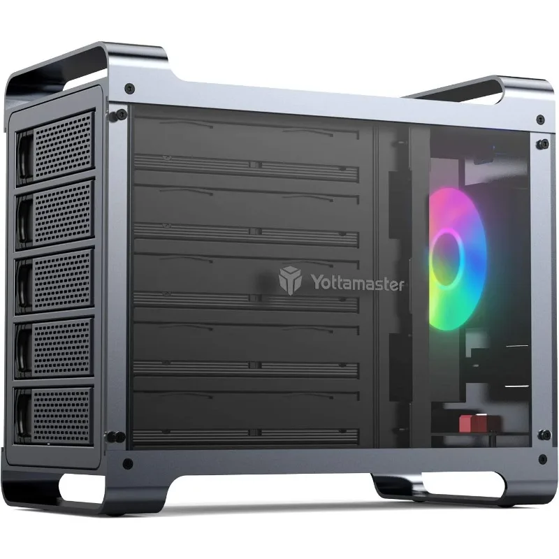 5 Bay RAID Hard Drive Enclosure, Aluminum 2.5″& 3.5″ SATA HDD/SSD External Enclosure with RGB Fan, Support 90TB