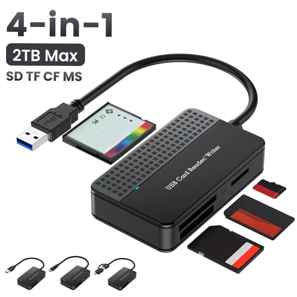 Card Reader Type C 4-in-1 USB3.0 USB-C OTG to SD CF Micro SD TF MS Card Adapter for Laptop PC Windows macOS Memory Card Adapter