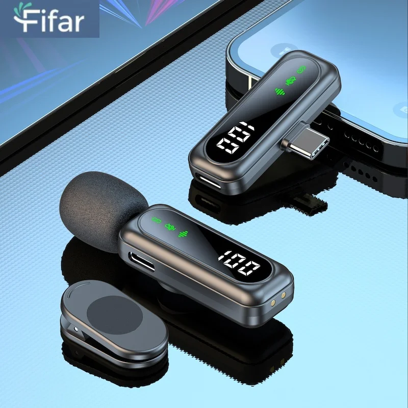 FIFAR Wireless Lavalier Lapel Microphone Portable Noise Reduction Audio Recording For iPhone Android PC