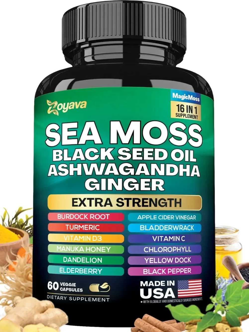 Sea Moss Blend, 19,445 MG All-in-One Formula with over 15+ Super Ingredients, Extra Strength & High Potency