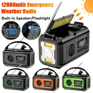 12000mAh Emergency Weather Radio Outdoor Solar Panel Radio Read Lamp Hand-Cranked AM/FM/NOAA Weather Radio For Outdoor Survival
