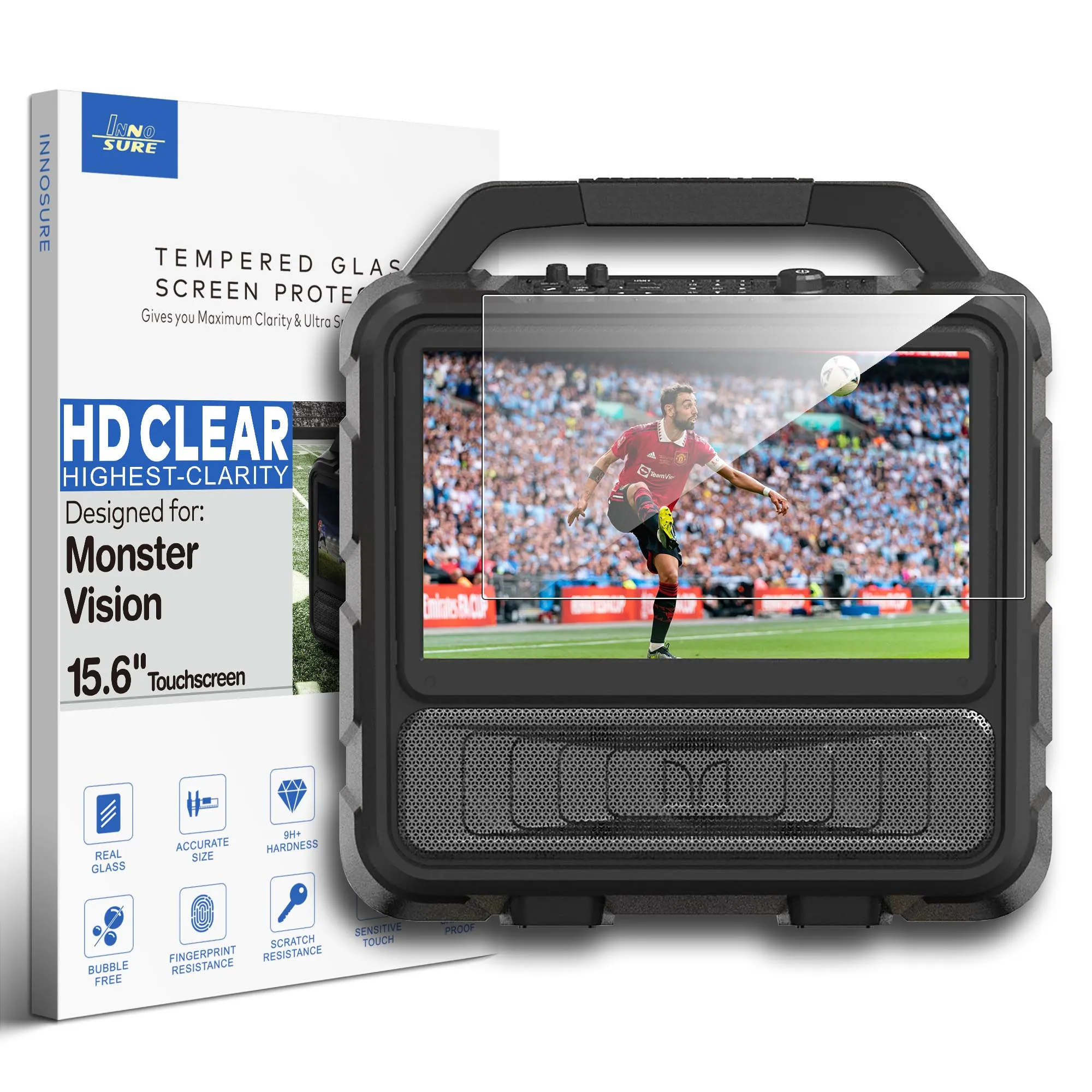 Premium Tempered Glass Screen Protector designed for Monster Vision Portable TV Entertainment System 15.6″ Display Touchscreen