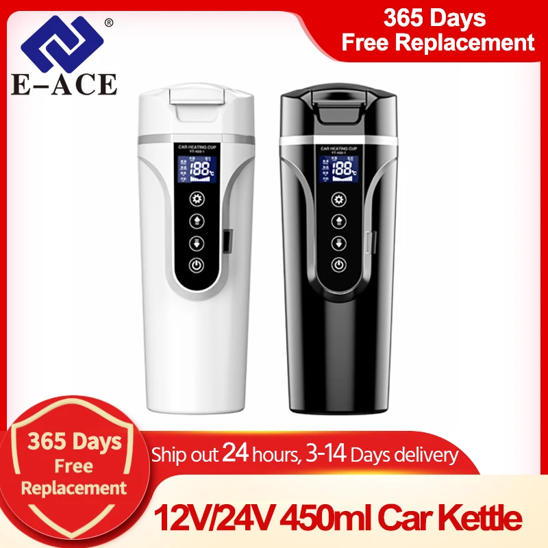 Car Heating Cup Smart Touch LCD Display Stainless Steel Electric Kettle Portable 12v/24v Thermos Bottle