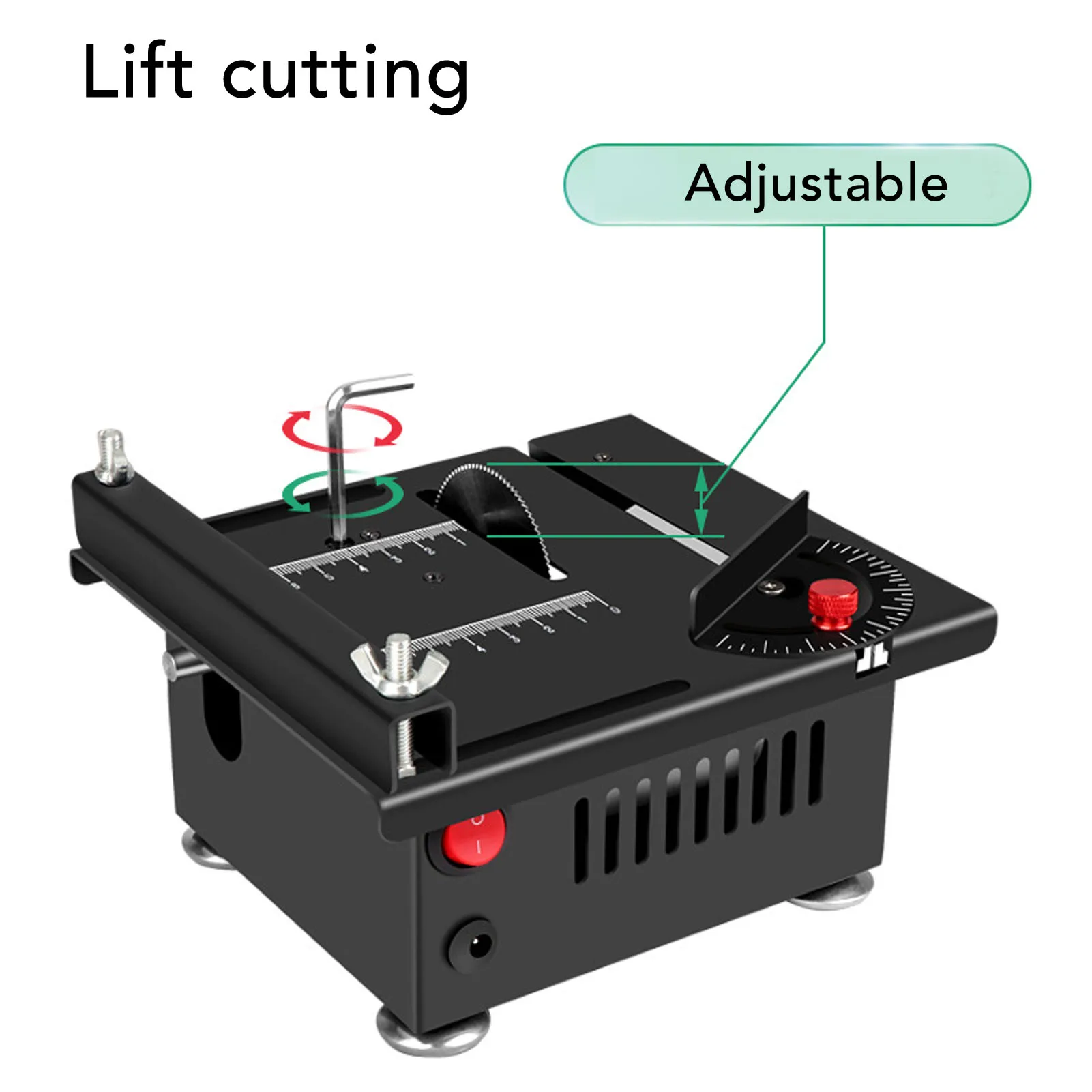 Mini Table Saw 100W 7 Speeds Angle Blade Height Adjustable Mini Desktop Electric Saw Cutter for Wood PCB Acrylic Plastic