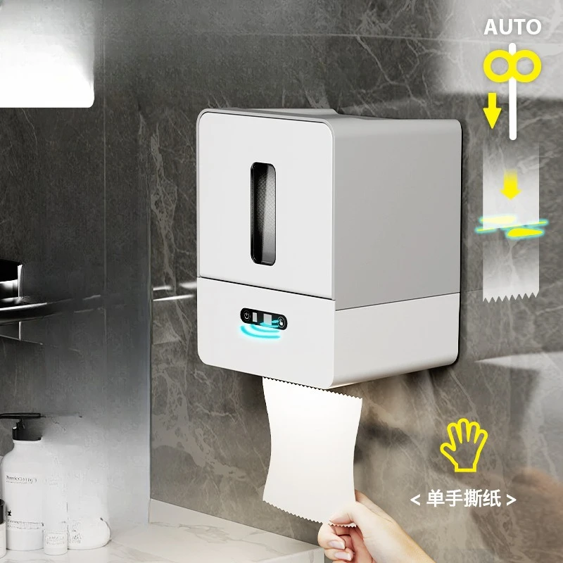 Smart Sensor Tissue Dispenser Auto Electric Wall-Mounted Bathroom Paper Holder Touchless Toilet Roll Machine for Home/Hotel