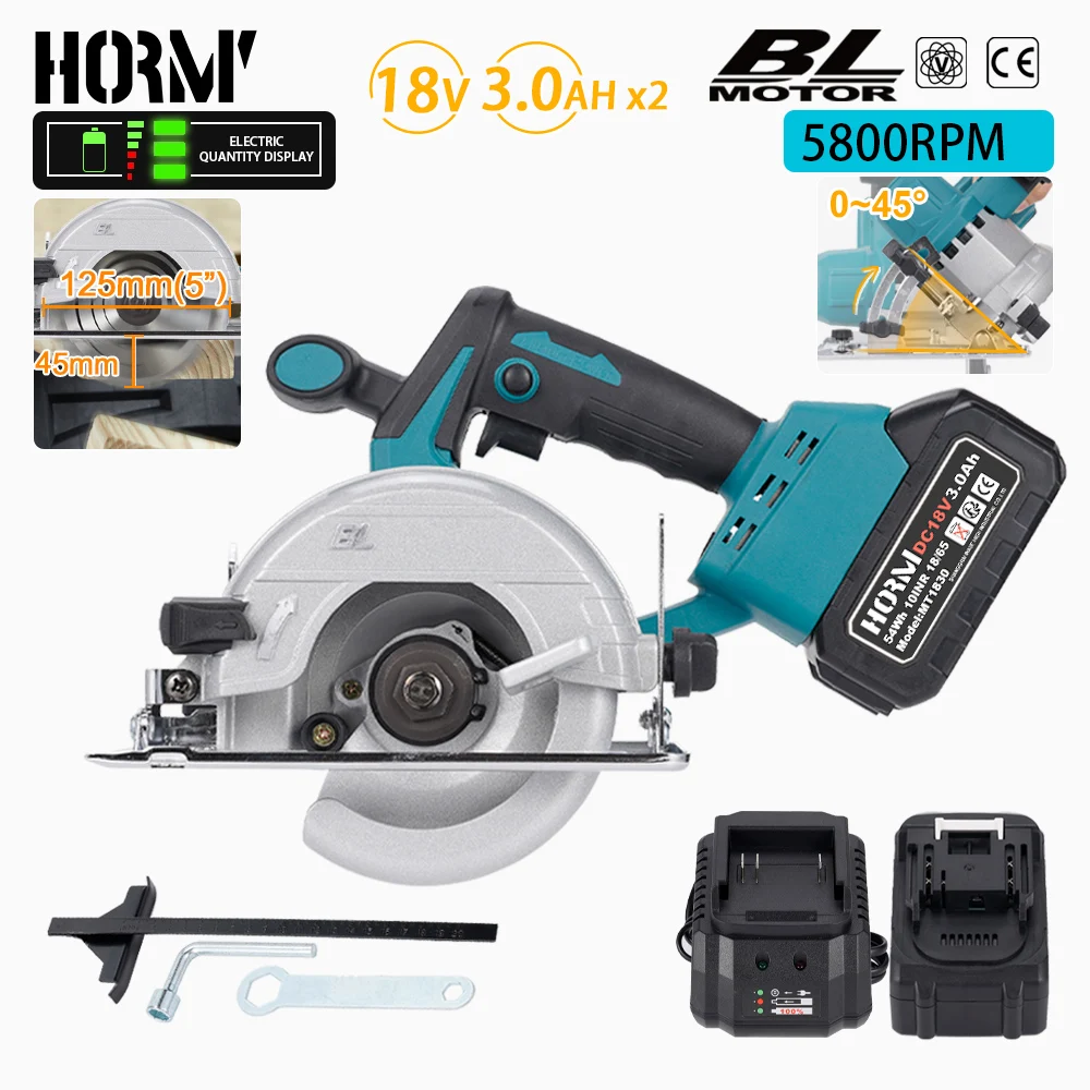 125mm Brushless Mini Electric Circular Saw Cordless 0 – 45 Degree Adjustable Gardening Woodworking Cutting DIY Power Tools