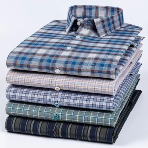 New Quality 100%Pure Cotton Men Long Sleeve Social Shirt for Oxford Shirt Men Plaid Striped Work Casual Pocket Shirts S-8XL