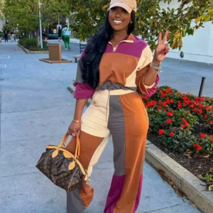 Women’s New Colorblock Two-Piece Sports Suit, Machine Washable, Suitable for Spring and Autumn