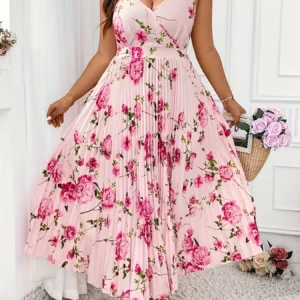 Fashionable And Casual Pleated Printed Slim Shoulder Strap Elegant Dress