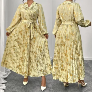 Stylish Women s Plus Size Floral Print Maxi Dress with Long Sleeves and V-Neckline Elegant Ruffle Detailing