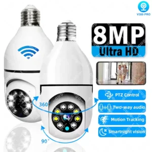 8MP E27 Bulb Surveillance Camera Wifi IP PTZ CCTV Camera 10X Zoom Color Night Vision Human Tracking Security Baby Monitor Cam
