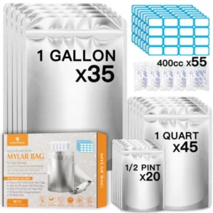 100PCS Mylar Bags with 400cc Oxygen Absorbers 11.8 Mil Thicker Long Term Food Storage Bag 1 Gallon 10×14 6×9 4×6 Stand-up Zippe