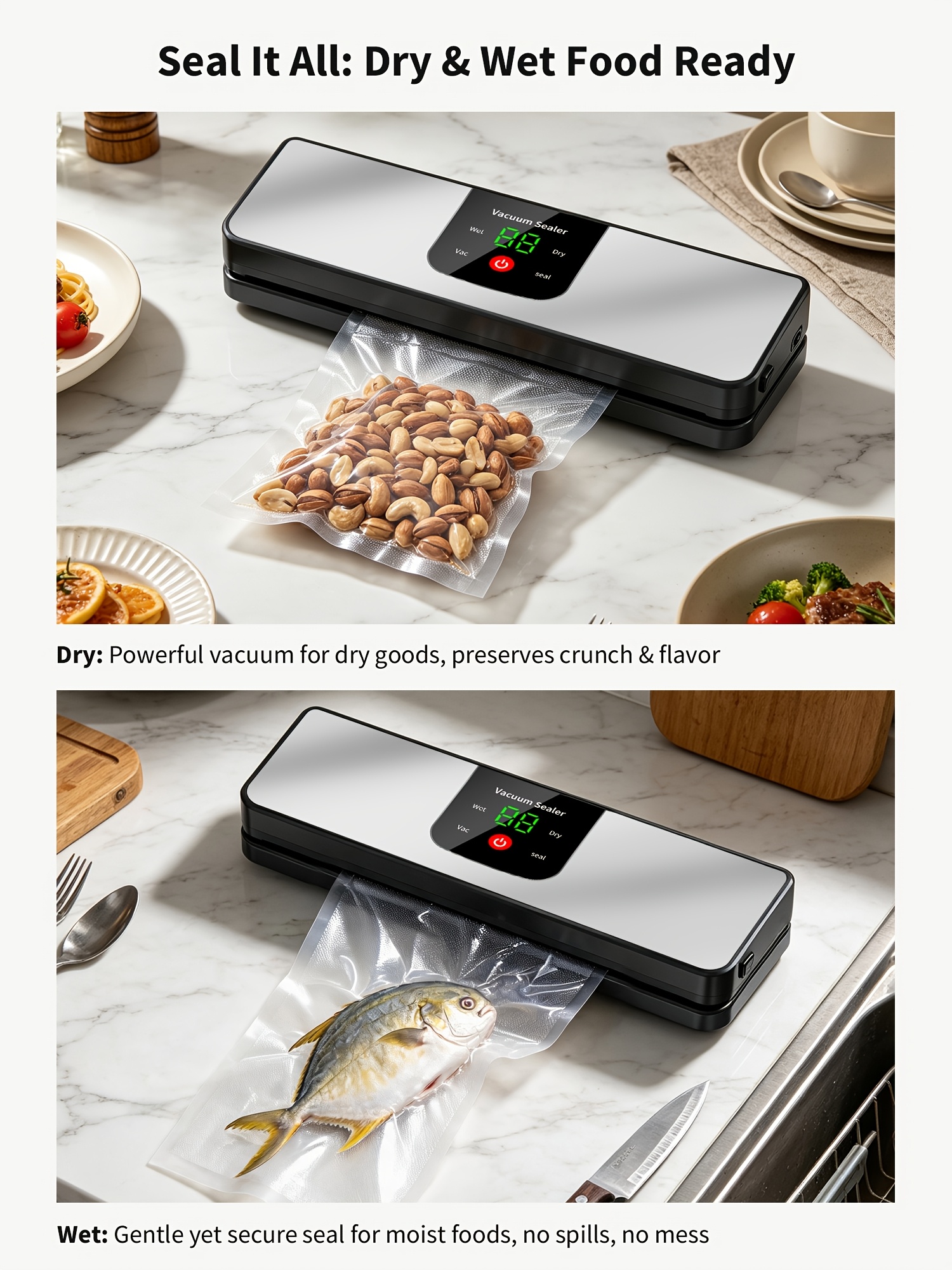 Vacuum Sealer Machine, Fully Automatic Rechargeable Food Vacuum Sealer With 2000mAh Battery And 10 Vacuum Bags, Cordless Dry & Moist Food Sealer For Home Kitchen, Meal Prep, Camping And Picnics