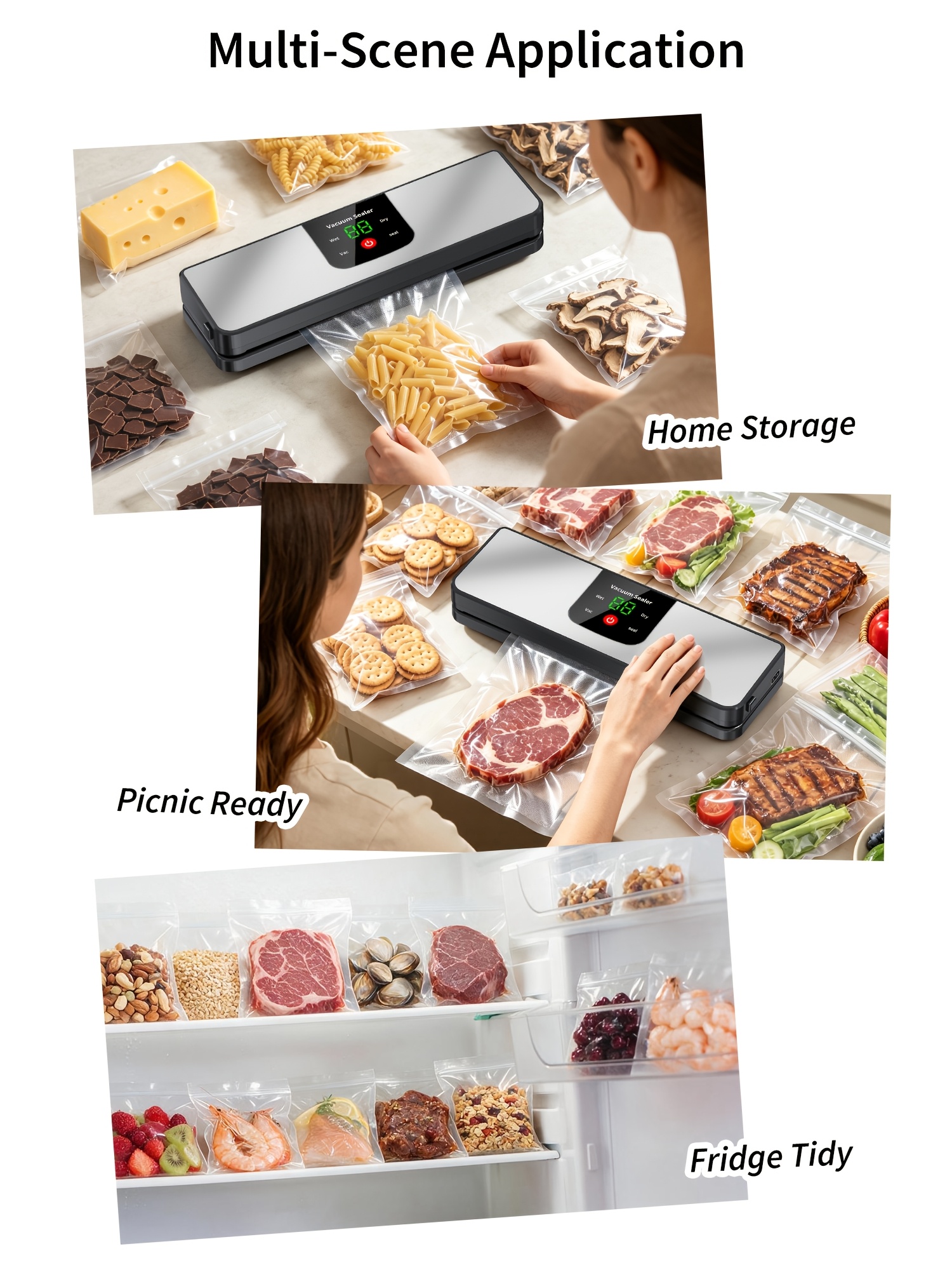 Vacuum Sealer Machine, Fully Automatic Rechargeable Food Vacuum Sealer With 2000mAh Battery And 10 Vacuum Bags, Cordless Dry & Moist Food Sealer For Home Kitchen, Meal Prep, Camping And Picnics