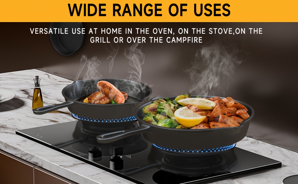 Premium 3pcs Cast Iron Skillet Set - Non-Stick Skillet with Drip Spout, Perfect for Holiday Cooking, RV Use, And Campfire Meals