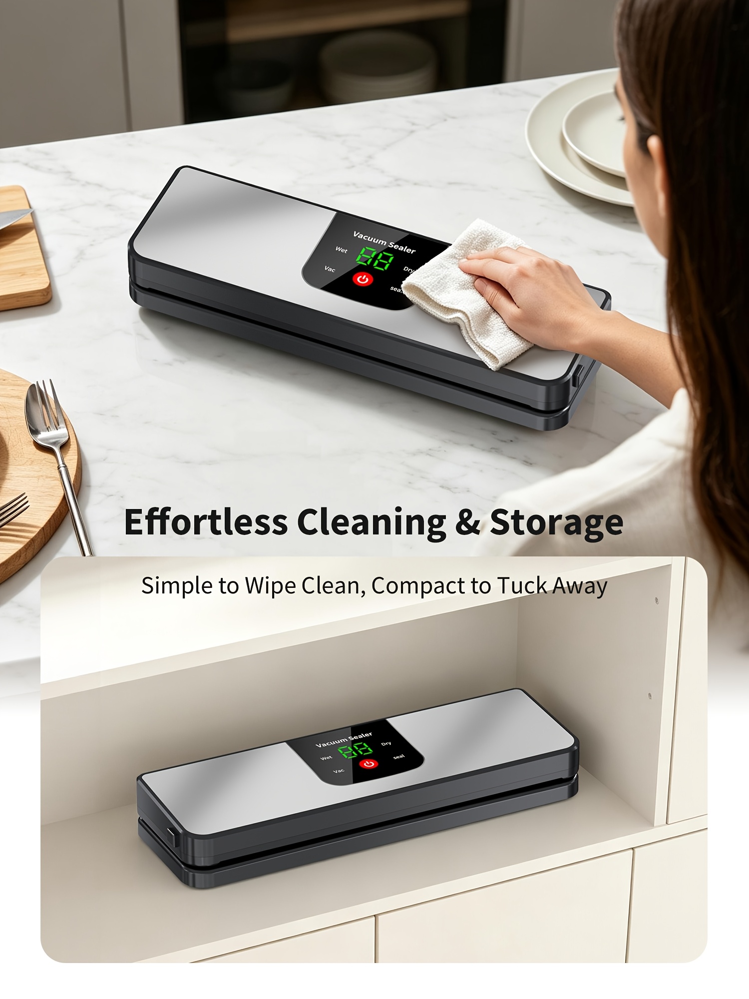 Vacuum Sealer Machine, Fully Automatic Rechargeable Food Vacuum Sealer With 2000mAh Battery And 10 Vacuum Bags, Cordless Dry & Moist Food Sealer For Home Kitchen, Meal Prep, Camping And Picnics