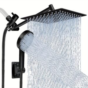 Shower Head, High Pressure Rainfall/Handheld Shower Combo With Extension Arm, 9 Settings, Anti-leak Shower Head With Holder, Height/Angle Adjustable, Chrome, Matte Black