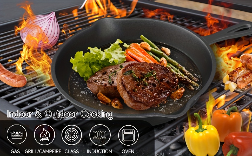 Premium 3pcs Cast Iron Skillet Set - Non-Stick Skillet with Drip Spout, Perfect for Holiday Cooking, RV Use, And Campfire Meals
