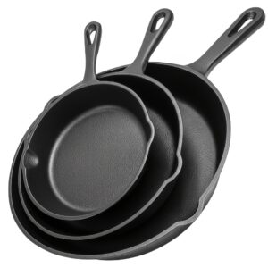 Premium 3pcs Cast Iron Skillet Set – Non-Stick Skillet with Drip Spout, Perfect for Holiday Cooking, RV Use, And Campfire Meals